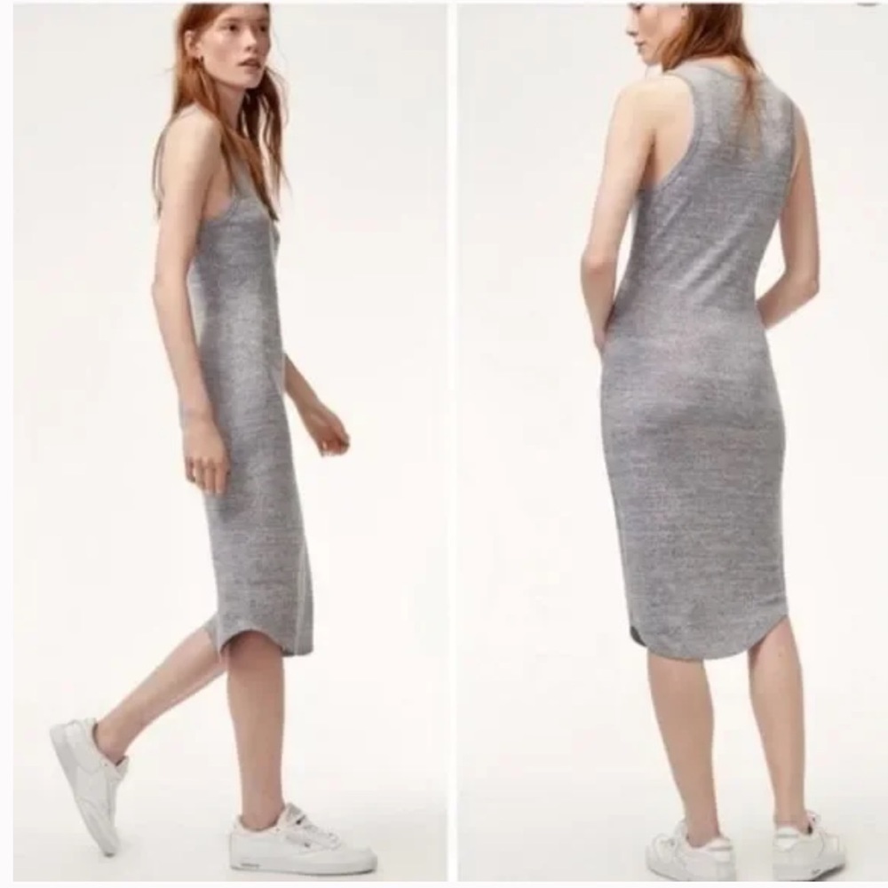 Aritzia Wilfred Free Grey Marled Womens Stretch Column Midi Dress Sleeveless XXS